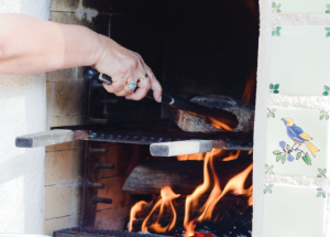 edible steak in fireplace